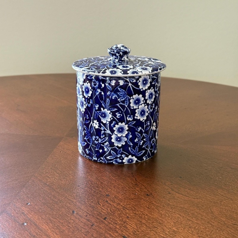 Burleigh Calico Jam Jar Blue White Floral With Lid Made in England Vintage - Picture 6 of 6